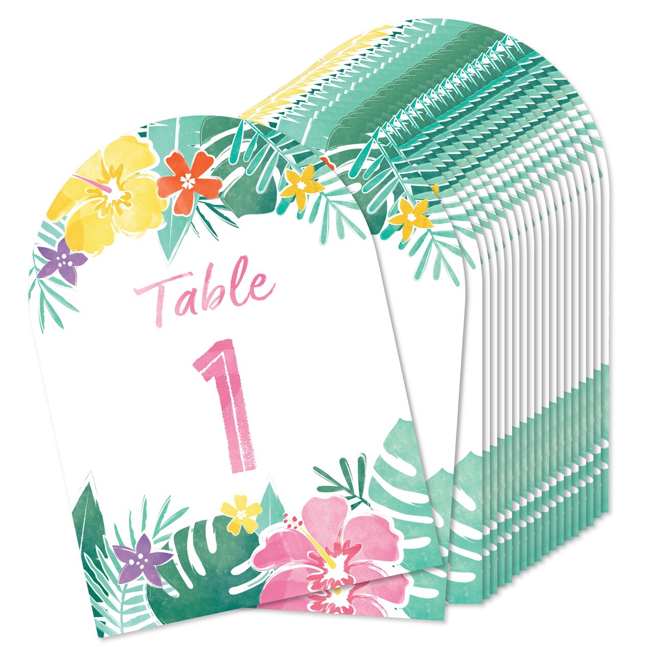 Big Dot of Happiness Hawaiian Luau Table Numbers, Tropical Wedding or Birthday Decor, Tropical Floral Centerpieces Double-Sided 5 x 7 inch Cards, 1-20